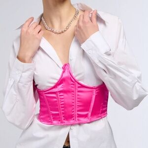 SATIN UNDERBUST CORSET BELT IN HOT PINK - 1X/2X